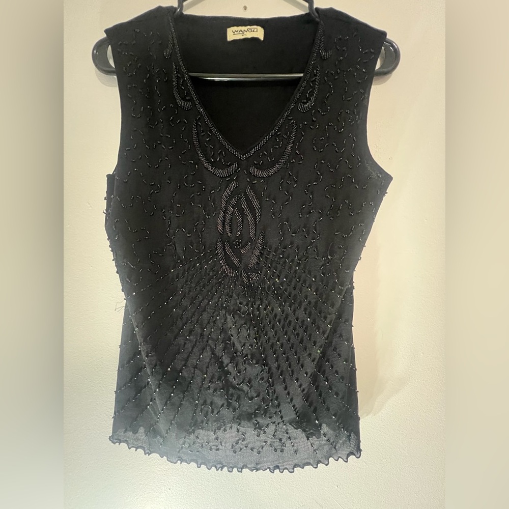 Elegant Black Beaded Women's Top